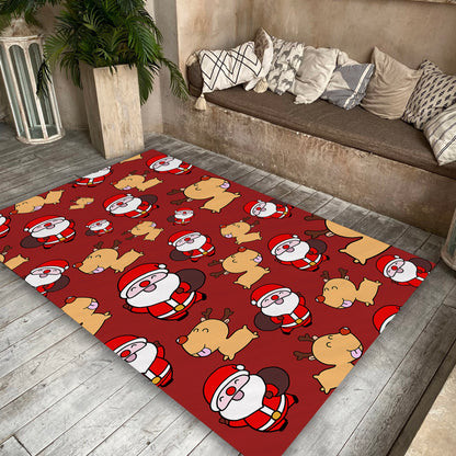 Santa Claus Themed Rug, Christmas Rug, New Year Decor, Reindeer Pattern Carpet, Christmas Gift