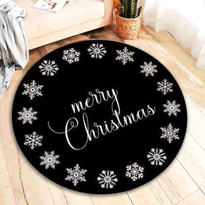 Black Merry Christmas Rug, Snowflake Carpet, Xmas Decor, Christmas Round Mat, New Year Gift