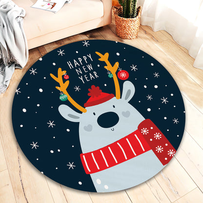 Happy New Year Rug, Reindeer Themed Carpet, Christmas Mat, Snowflake Carpet, Xmas Decor, New Year Gift