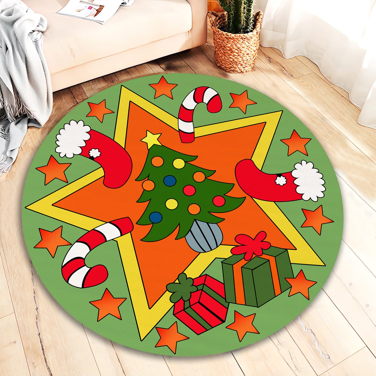 Colorful Christmas Tree Rug, Xmas Round Mat, New Year Carpet, Christmas Gift