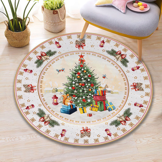 Christmas Tree Themed Rug, Xmas Round Carpet, Christmas Ornaments, New Year Mat, Christmas Gift