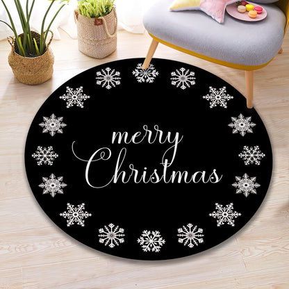 Black Merry Christmas Rug, Snowflake Carpet, Xmas Decor, Christmas Round Mat, New Year Gift