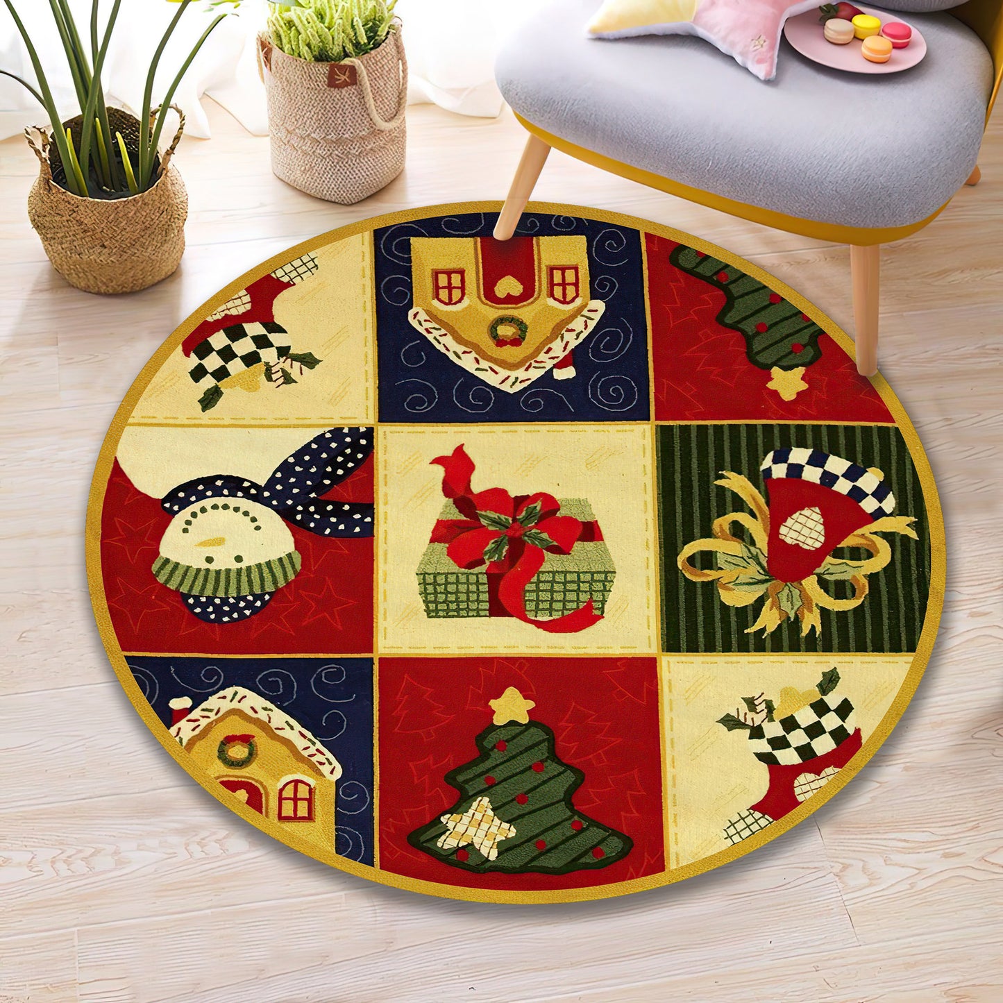 Vintage Christmas Rug, Nostalgic Christmas Carpet, Xmas Round Mat, New Year Decorations, Christmas Gift