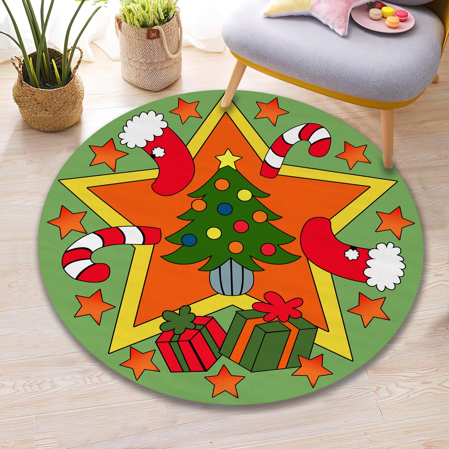 Colorful Christmas Tree Rug, Xmas Round Mat, New Year Carpet, Christmas Gift