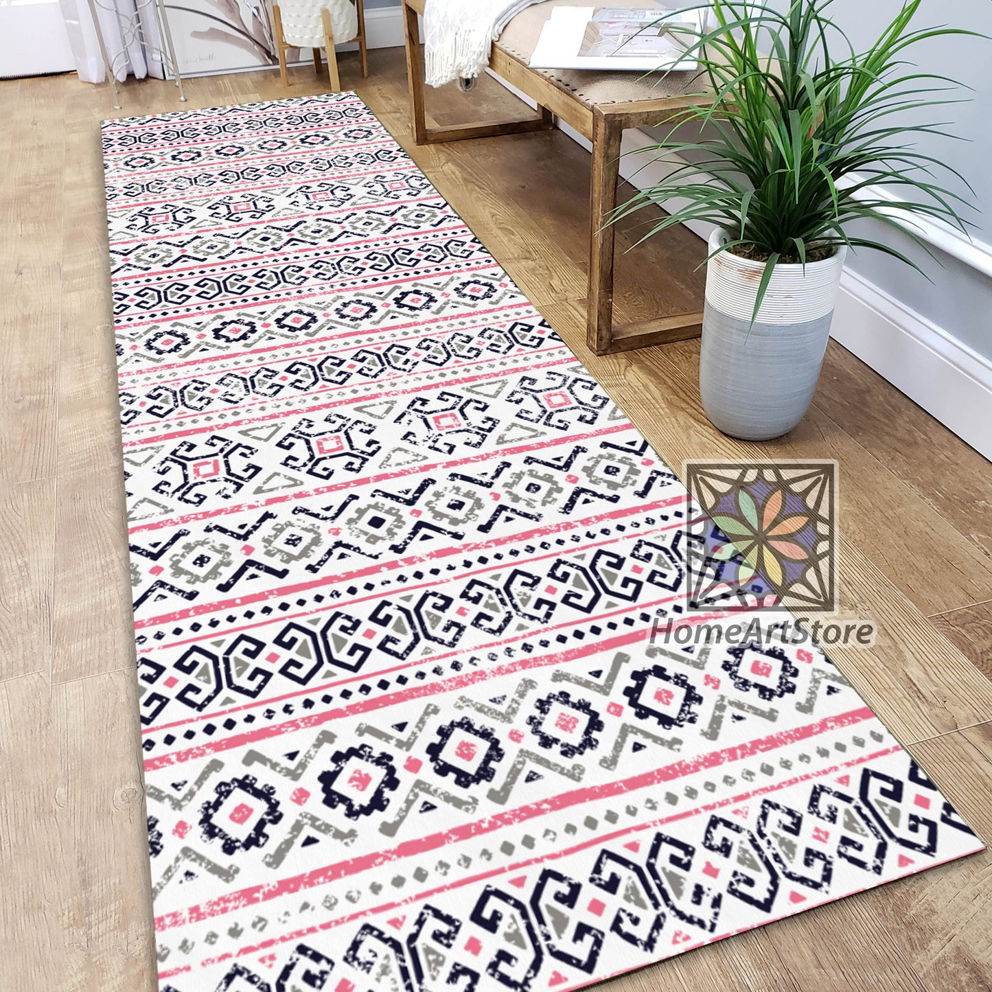 Striped Runner Rug, Ethnic Themed Carpet, Tribal Runner Rug, Motif Carpet, Kitchen Runner Rug, Hallway Runner Mat