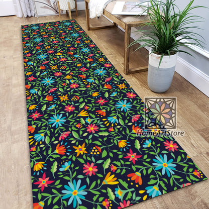Colorful Flower Runner Rug, Boho Runner Mat, Kitchen Runner Rug, Entrance Carpet, Bohemian Decor