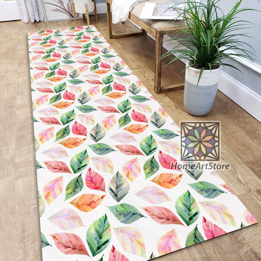 Colorful Leaves Pattern Rug, Kitchen Runner Rug, Boho Decor, Leaf Runner Carpet, Hallway Runner Mat