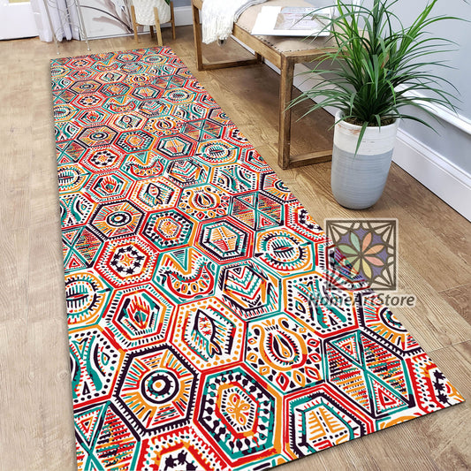 Colorful Patchwork Rug, Ethnic Motif Runner Rug, Kitchen Runner Mat, Bohemian Decor, Boho Rug