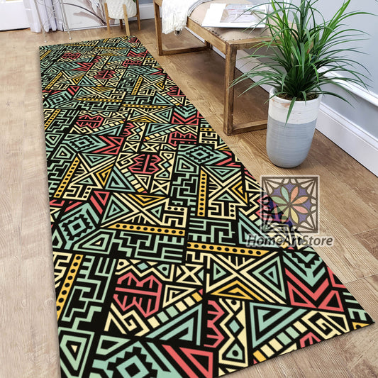 Colorful Aztec Pattern Runner Rug, Geometric Hallway Carpet, Kitchen Runner Mat, Modern Entryway Runner Carpet
