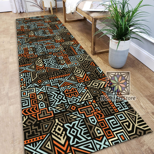 Tribal Runner Rug, Aztec Runner Mat, Geometric Kitchen Runner Carpet, Boho Home Decor, African Themed Runner Rug