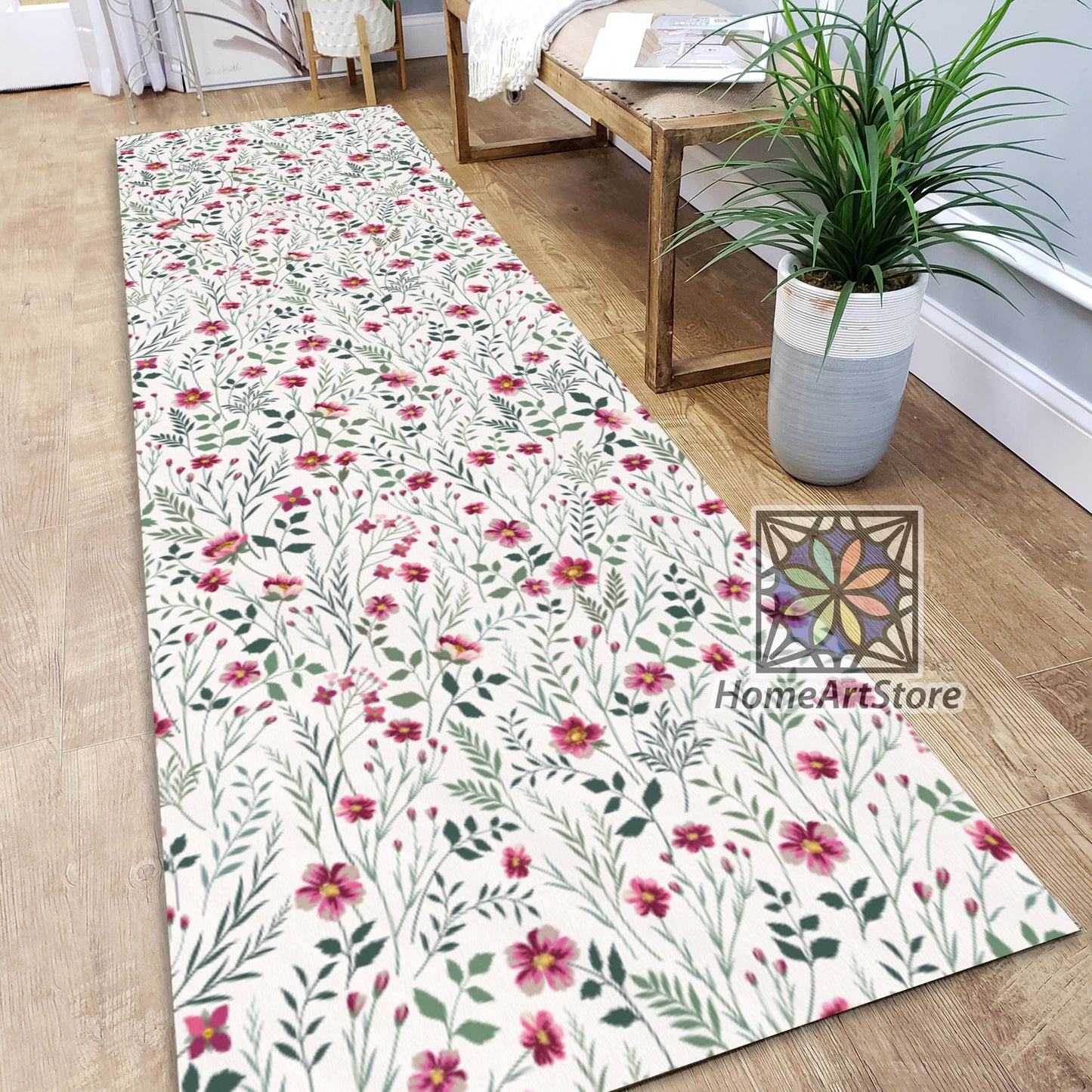 Purple Meadow Flowers Rug, Floral Pattern Kitchen Runner Rug, Hallway Carpet, Flower Art Decor