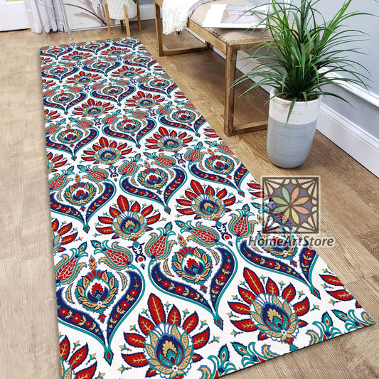 Turkish Style Runner Rug, Ottoman Motif Runner Carpet, Colorful Kitchen Runner Mat, Hallway Carpet, Arabic Decor