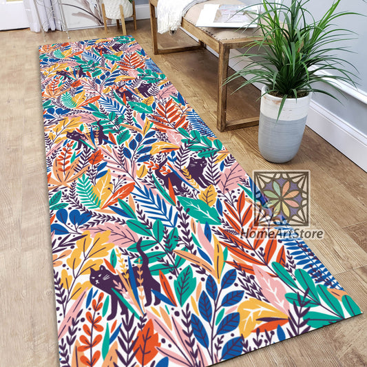 Colorful Leaves Runner Rug, Tropical Home Decor, Kitchen Runner Carpet, Hawaiian Hallway Runner Mat, Botanical Decor
