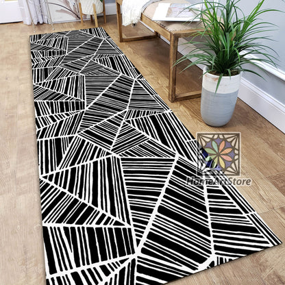 Black and White Striped Runner Rug, Geometric Kitchen Carpet, Hallway runner Mat, Modern Home Decor