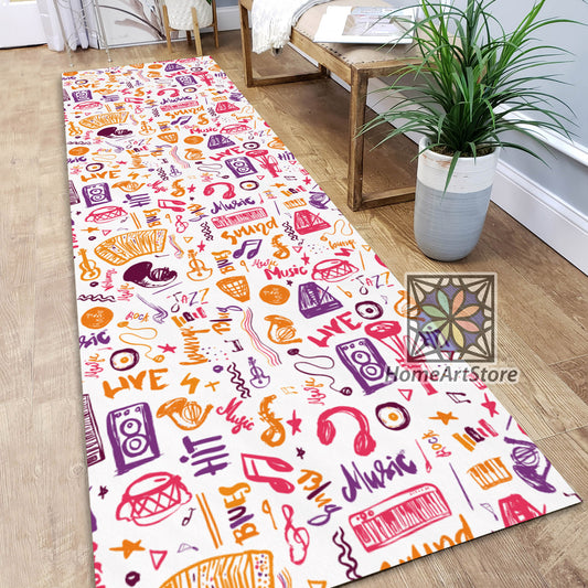 Music Symbols Rug, Hallway Runner Rug, Music Room Runner Carpet, Music Art Mat, Gift for Him