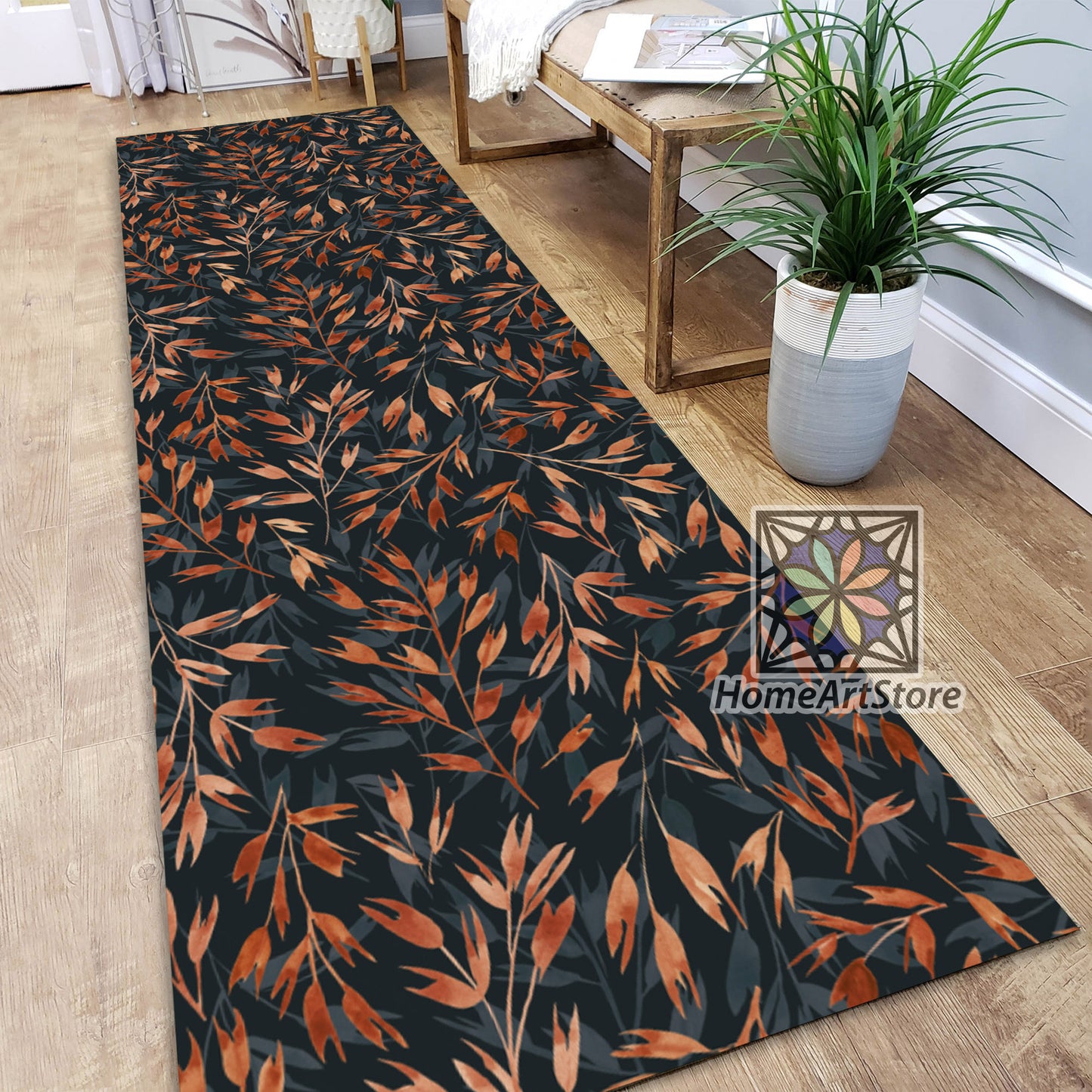 Leaves Pattern Runner Rug, Hallway Runner Carpet, Decorative Kitchen Runner Mat, Dried Leaves Themed Rug