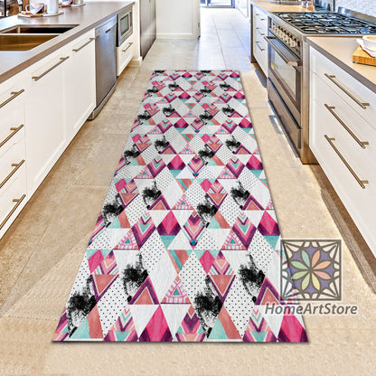 Geometric Runner Rug, Colorful Kitchen Runner Mat, Bohemian Carpet, Nonslip Runner Rug, Corridor Runner Rug