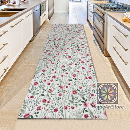Purple Meadow Flowers Rug, Floral Pattern Kitchen Runner Rug, Hallway Carpet, Flower Art Decor