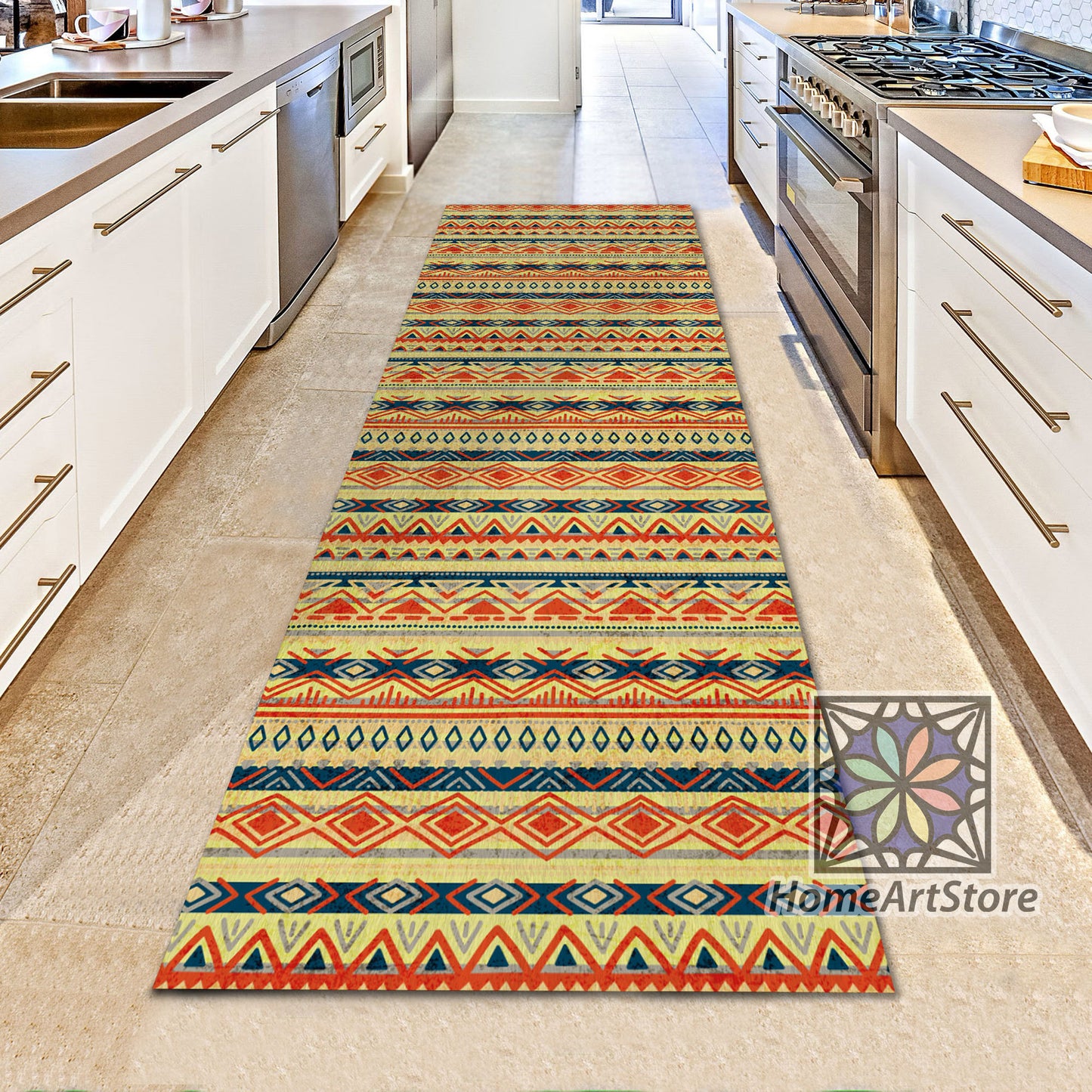 Tribal Themed Runner Rug, Kitchen Ethnic Runner Rug, Hallway Runner Carpet, Aztec Decor, Bohemian Carpet
