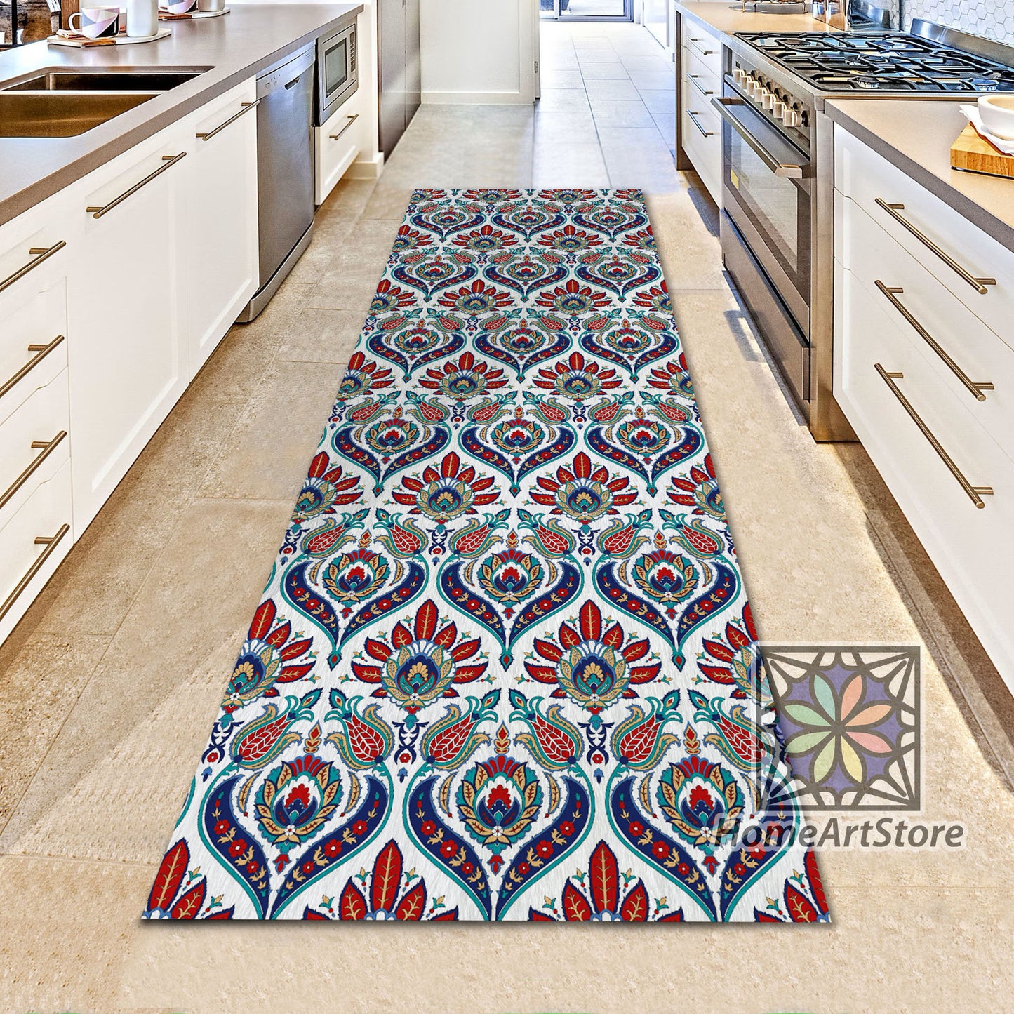Turkish Style Runner Rug, Ottoman Motif Runner Carpet, Colorful Kitchen Runner Mat, Hallway Carpet, Arabic Decor