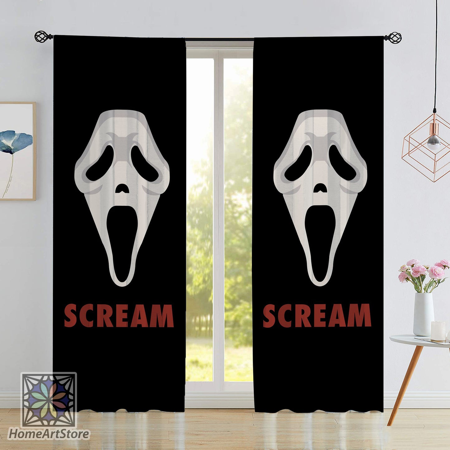 Scream Mask Curtain, Scary Face Curtain, Horror Decor, Movie Room Curtain, Ghostface Curtain