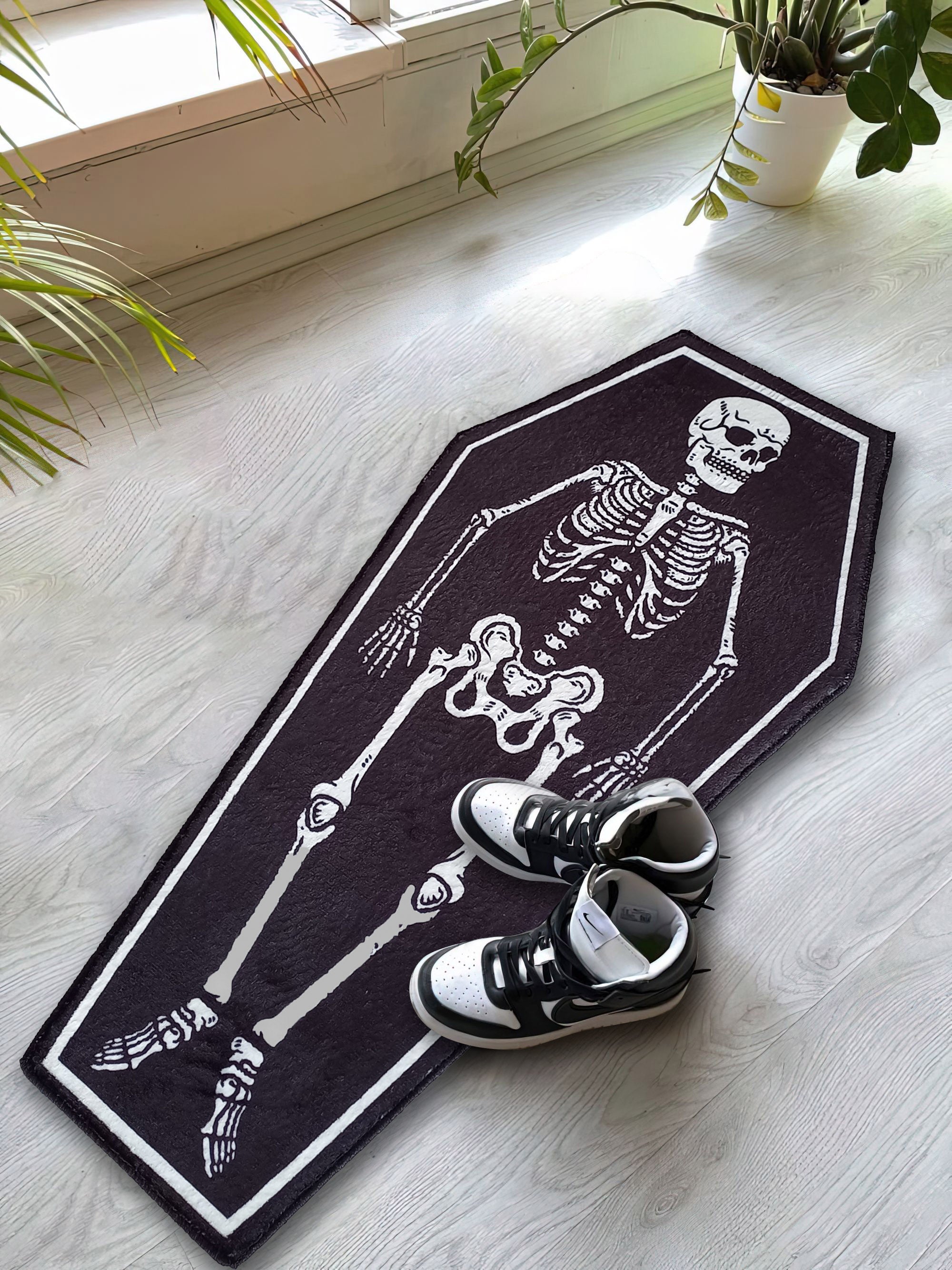 Skeleton Rug - Coffin Shaped Carpet for Gothic Decor, Horror Rug, and ...