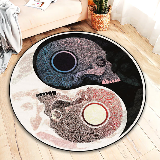 Yin Yang Skull Rug, Yoga Mat, Gothic Room Decor, Horror Carpet, Skeleton Rug