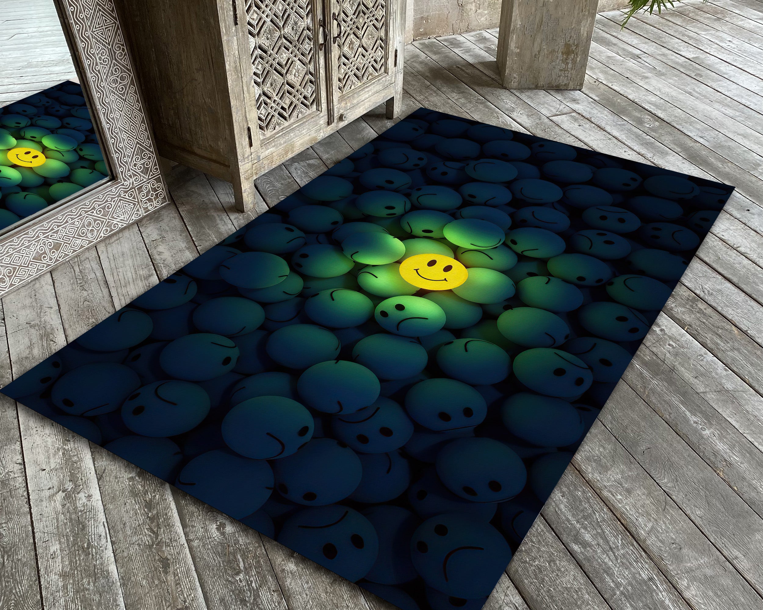 Smiley Face Rug, Emoji Carpet, Emoticon Area Mat, Cartoon Smile Decor ...