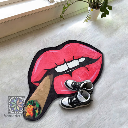 Lip Shaped Rug - Weed Carpet, Smoking Cigar Mat, and Marijuana Rug