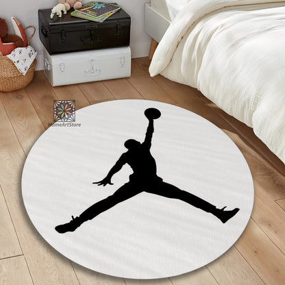 Jump Man Logo Rug, Sneaker Room Carpet, NBA Mat, Air Jordan Round Rug, Basketball Lover Gift