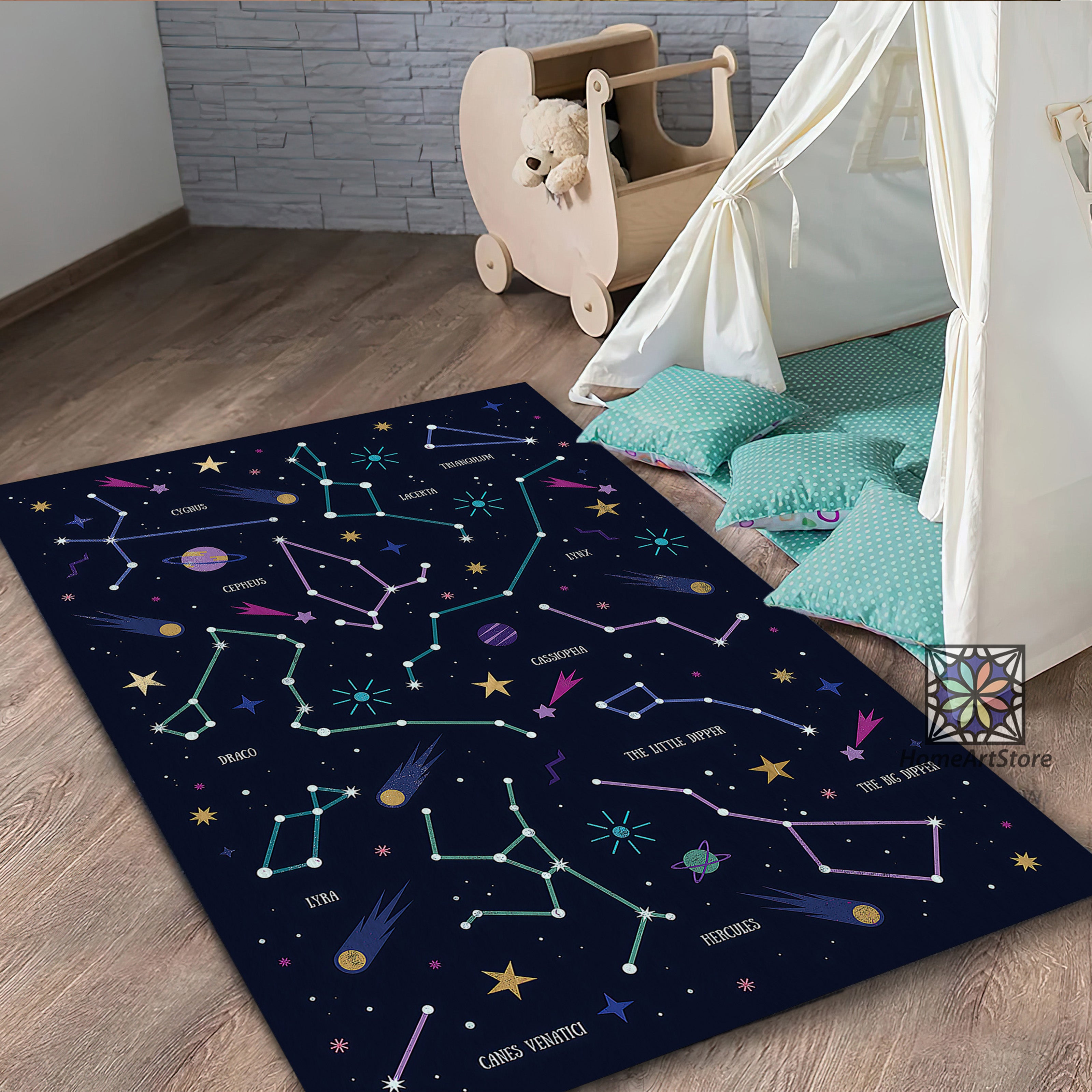 Nasa Text Rug, Space Decor, Play Room Mat, Galaxy Planet Carpet, Kids ...