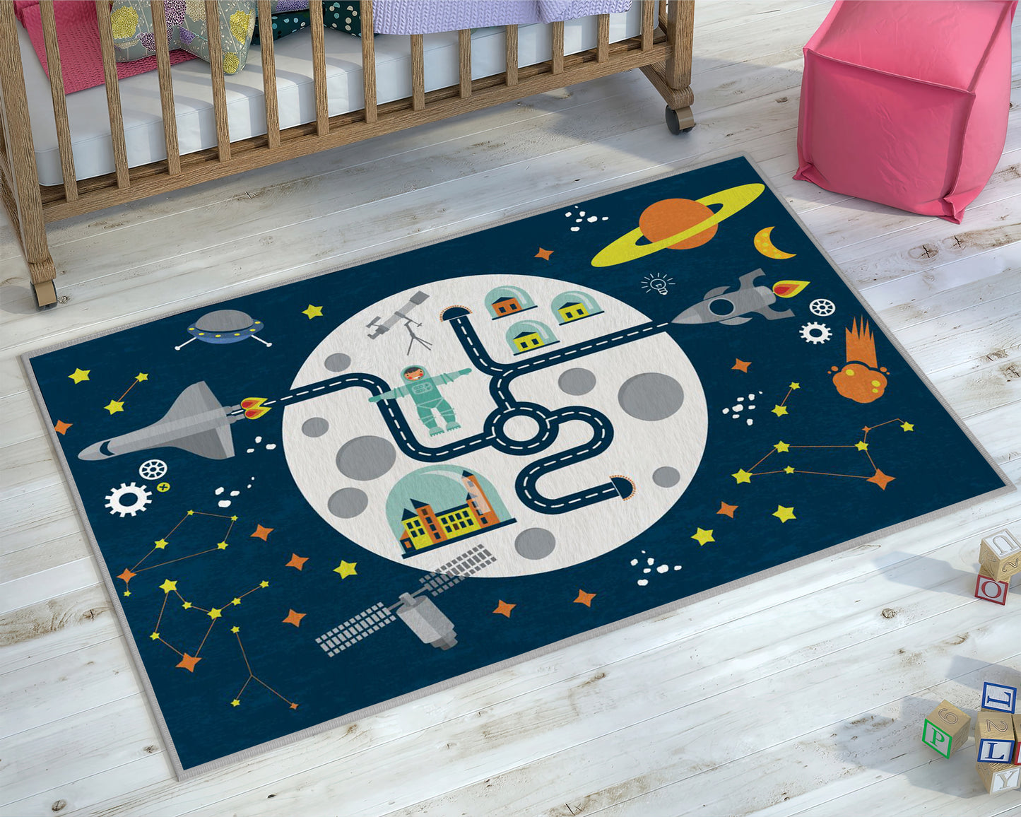 UFO Themed Rug, Astronaut Carpet, Space Room Decor, Galaxy Mat, Children Room Rug