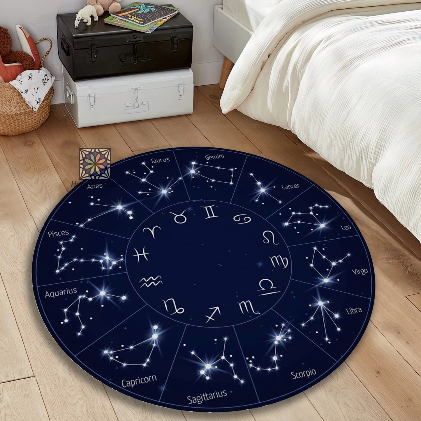 Zodiac Symbols Stars Rug, Astronomy Carpet, Space Mat, Gemini, Cancer, Aries, Pisces, Aquarius, Capricorn, Scorpio