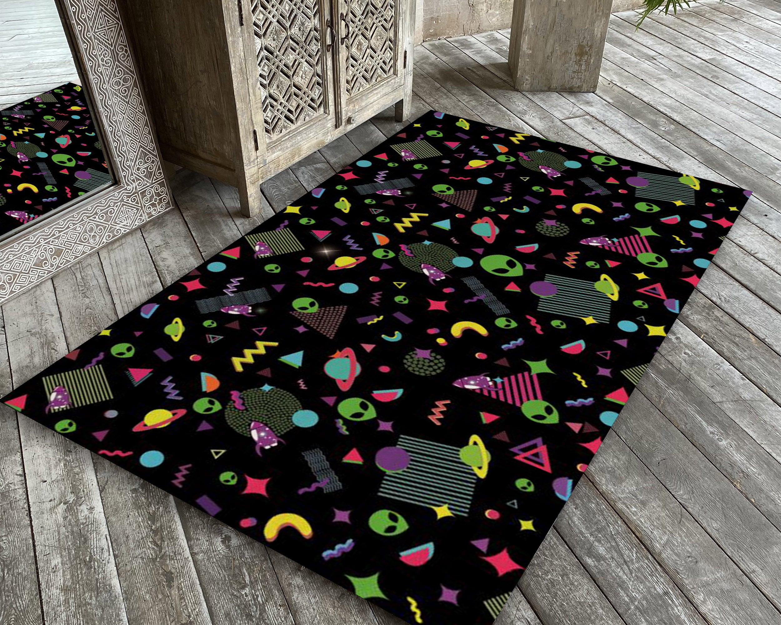 Game Pattern Rug Space Arcade Game Rug, Galaxy Gamer Carpet, Alien Patterned Mat, Game ...