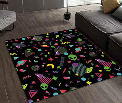 Space Arcade Game Rug, Alien Patterned Gamer Carpet, Galaxy Gaming Mat, Play Room Decor