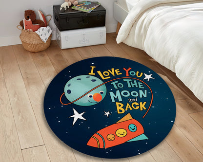 Space Room Kids Rug, Moon and Back Themed Mat, Nursery Play Mat, UFO Rug, Baby Gift