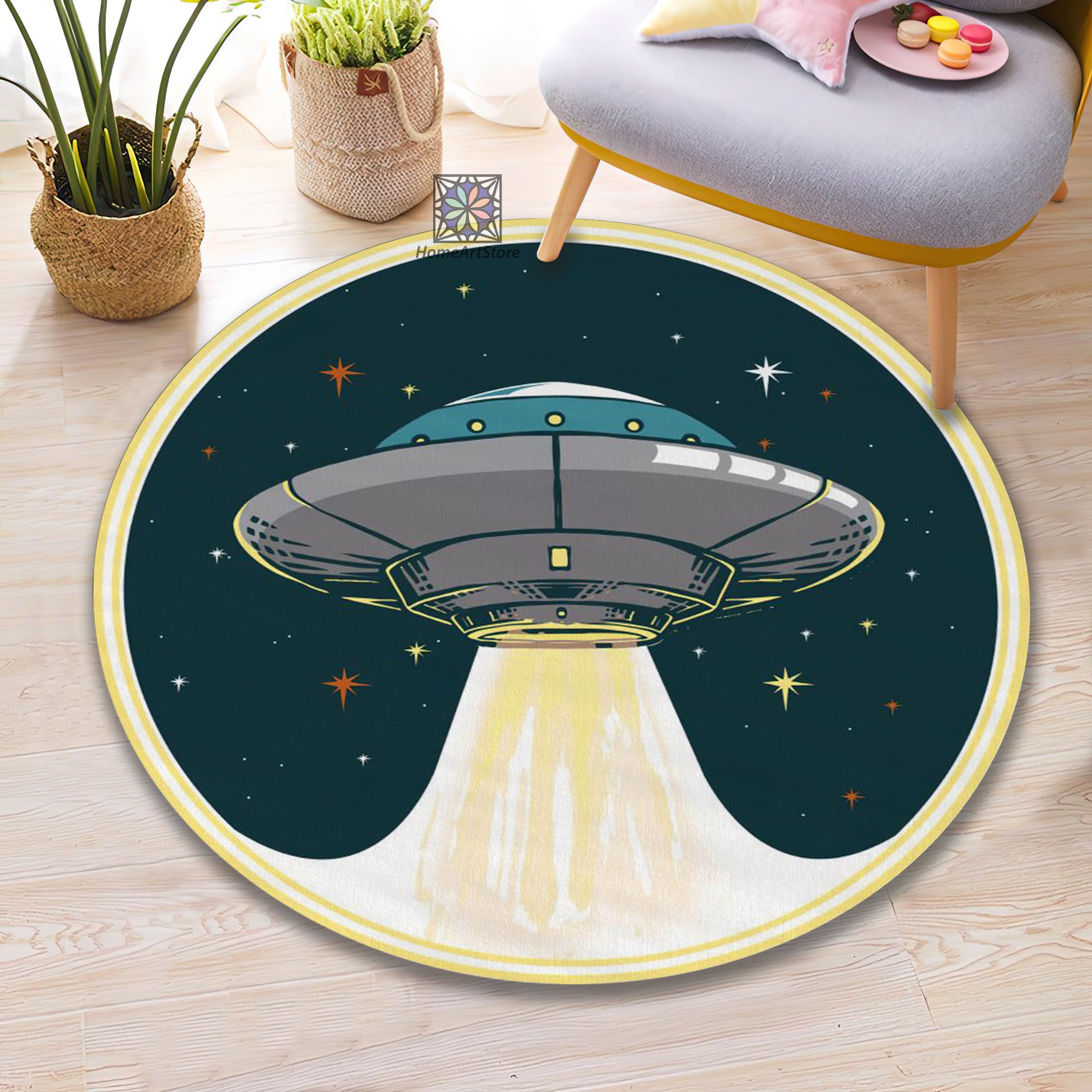 Spacecraft Rug UFO Themed Rug, Space Room Carpet, Spacecraft Mat, Kids Room Rug, Nurs ...