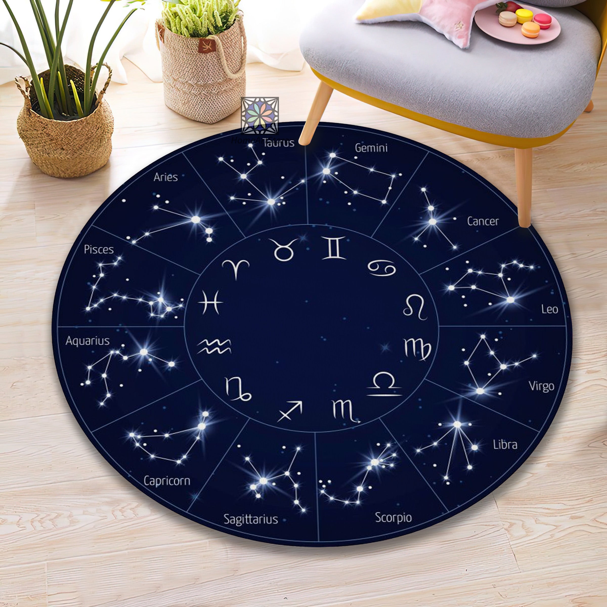 Astrological Rug Zodiac Symbols Stars Rug, Astronomy Carpet, Space Mat, Gemini, Cancer ...
