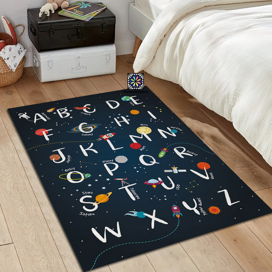 Alphabet Rug, Space Themed Carpet, Educational Nursery Rug, ABC Rug, Kids Room Decor, Gift for Kids