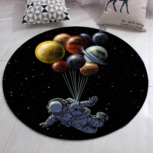 Astronaut Rug, Space Round Carpet, Kids Room Decor, Black Galaxy Rug, Nursery Play Mat