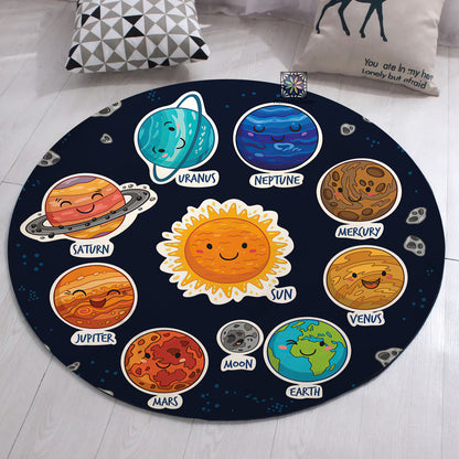 Planet Themed Rug, Space Carpet, Nursery Round Rug, Kids Room Mat, Kids Room Decor