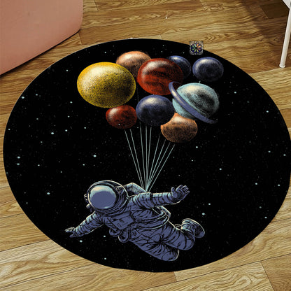 Astronaut Rug, Space Round Carpet, Kids Room Decor, Black Galaxy Rug, Nursery Play Mat