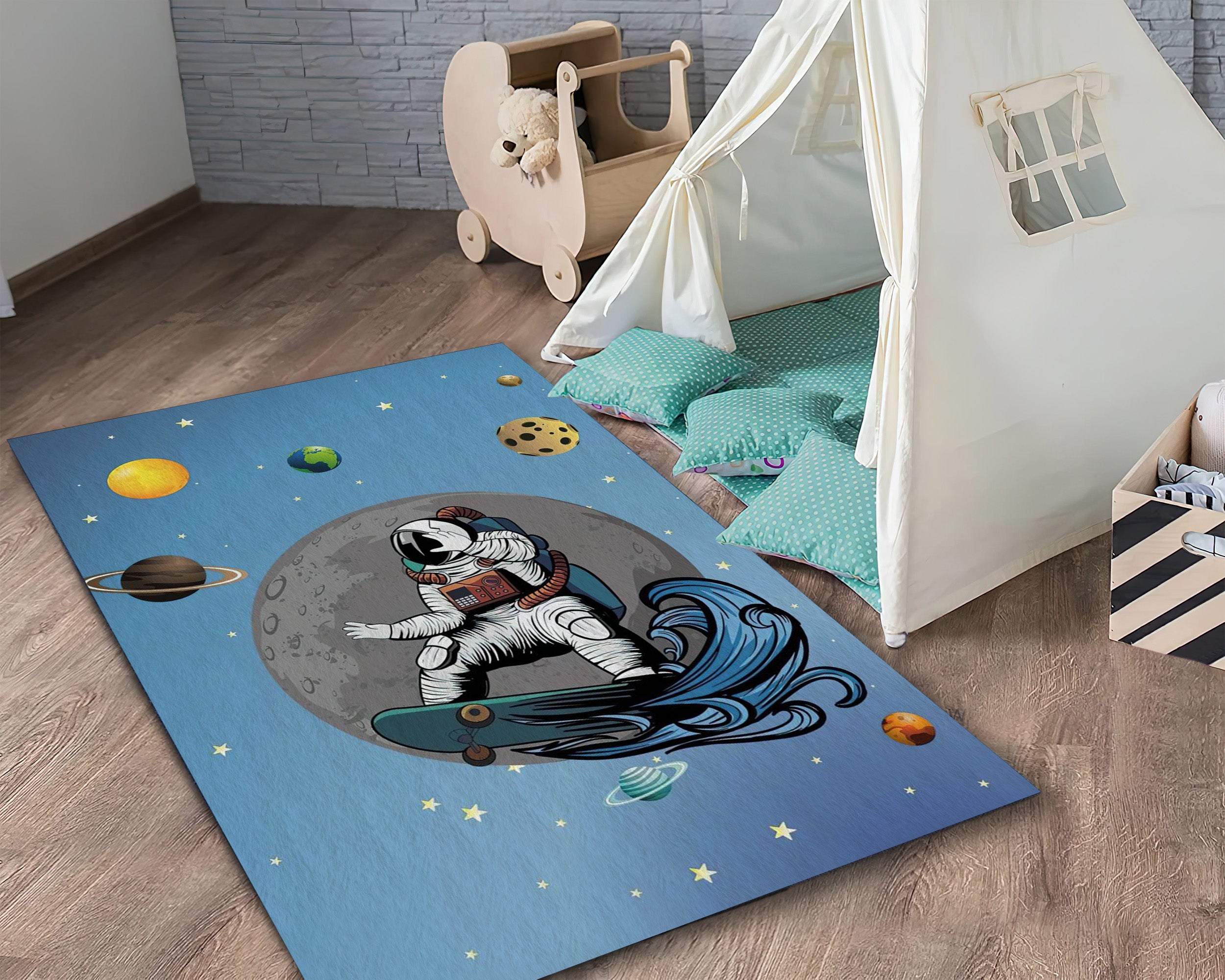 Spacecraft Rug Astronaut Rug, Space Room Mat, Kids Carpet, Galaxy Decor, Space Themed ...