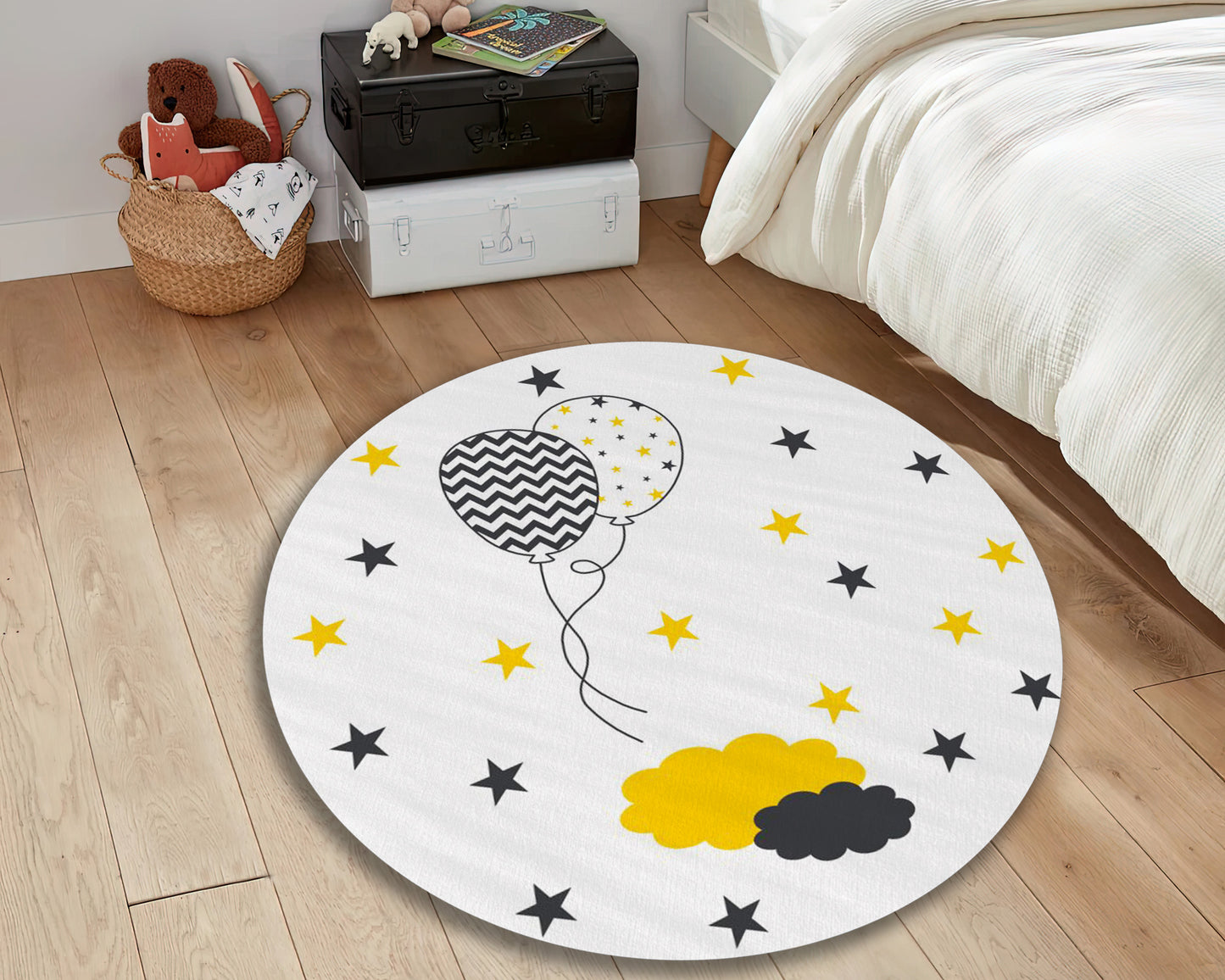 Balloon Themed Rug, Star Pattern Carpet, Play Room Mat, Baby Shower Decor, Kids Room Carpet