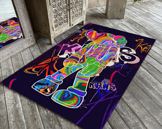 Kaws Graffiti Rug, Colorful Street Fashion Decor, Sneaker Room Mat, Kaws Carpet, Sneakerhead Rug