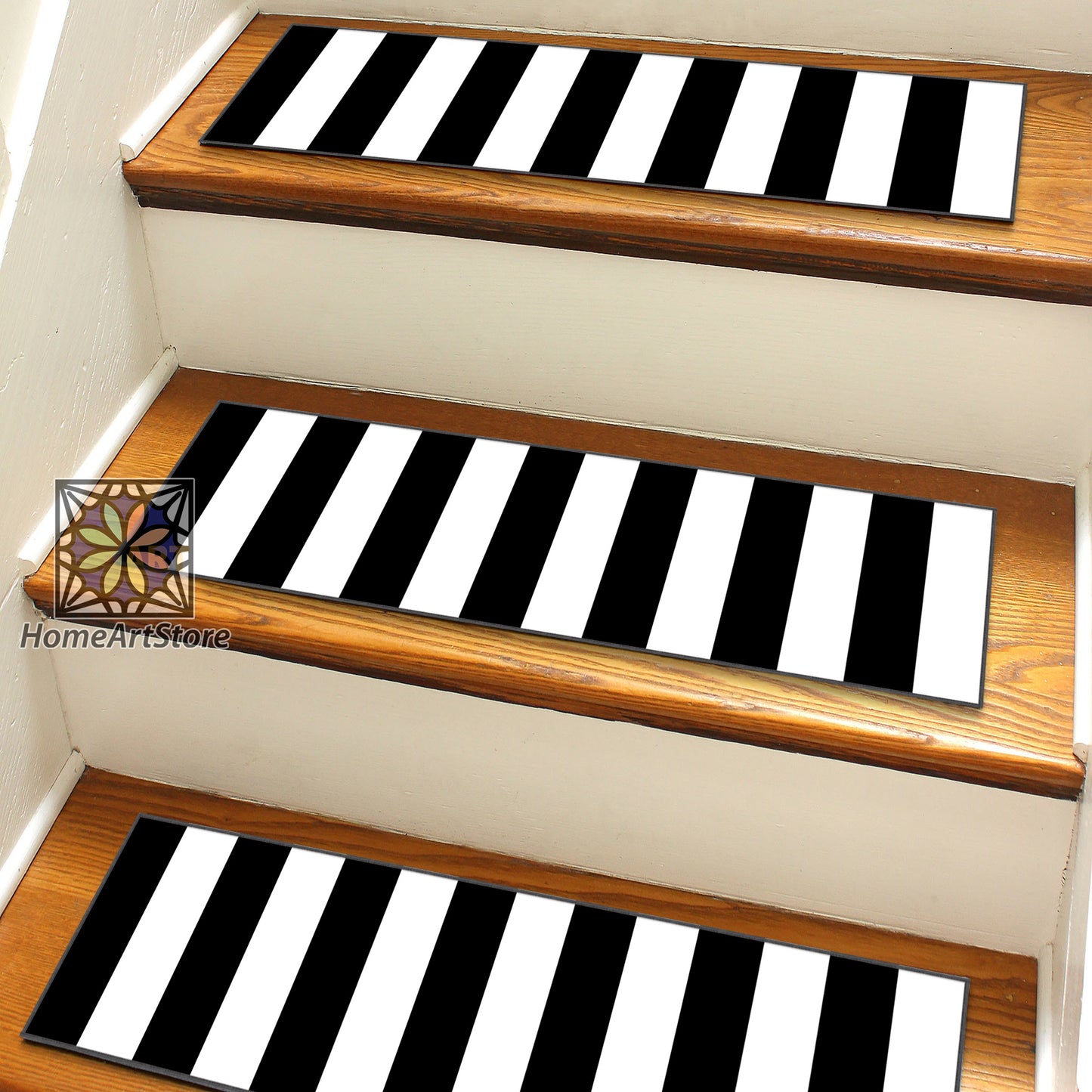 Striped Stair Step Rugs, Black and White Stair Mats, Modern Decorative Stair Carpet, Entryway Décor