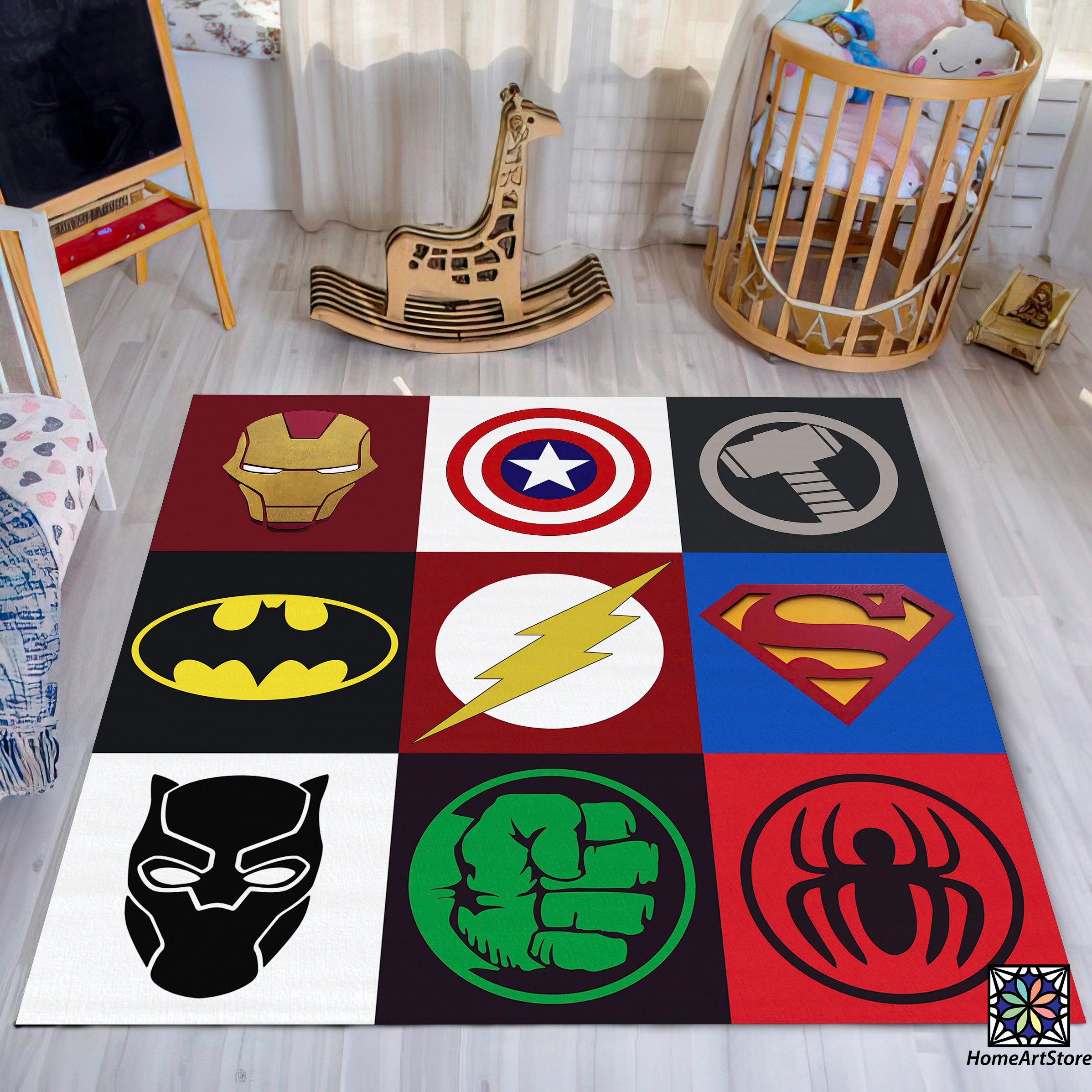 Baby Super Hero Rug - Marvel Character Symbol Baby Room Carpet and Pla ...