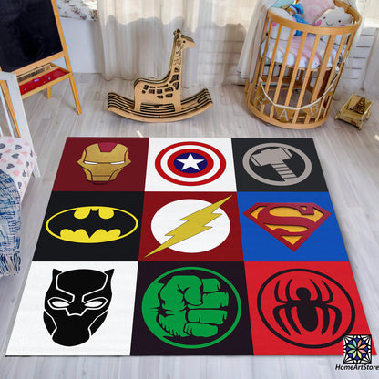 Baby Super Hero Rug - Marvel Character Symbol Baby Room Carpet and Play Mat