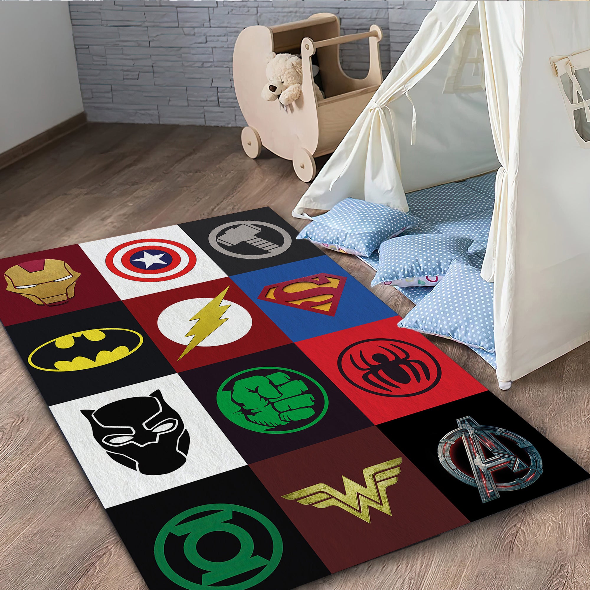 Superhero logo rug, Marvel Carpet, Children's Room Decor, Avengers Mat ...