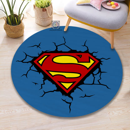 Superman Logo Rug, Vintage Superhero Carpet, Nursey Play Mat, Marvel Room Decor, Avengers Gift